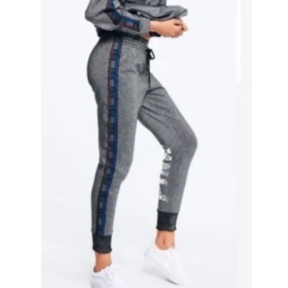 PINK VS SHIMMER GRAY BLING JOGGER PANTS XL - Picture 2 of 7